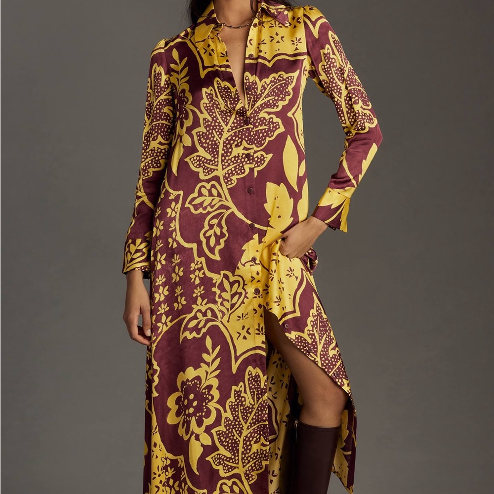 Anthropologie Corey Lynn Calter Long-Sleeve Printed Maxi Shirt Dress